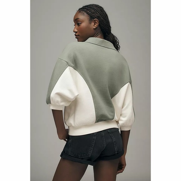 Anthropologie Pilcro The Niki Bubble Sweatshirt Colorblock Edition Sage Knit Top - Picture 2 of 11